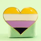Nonbinary pride heart-shaped small enamel pin