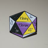 They/them nonbinary d20 enamel pin