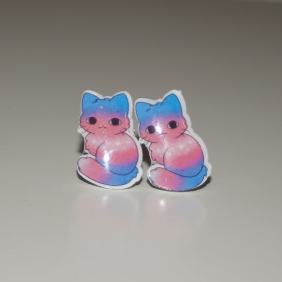 Transgender pride kitty earrings
