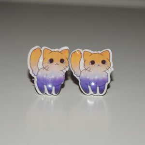 Nonbinary pride kitty earringss