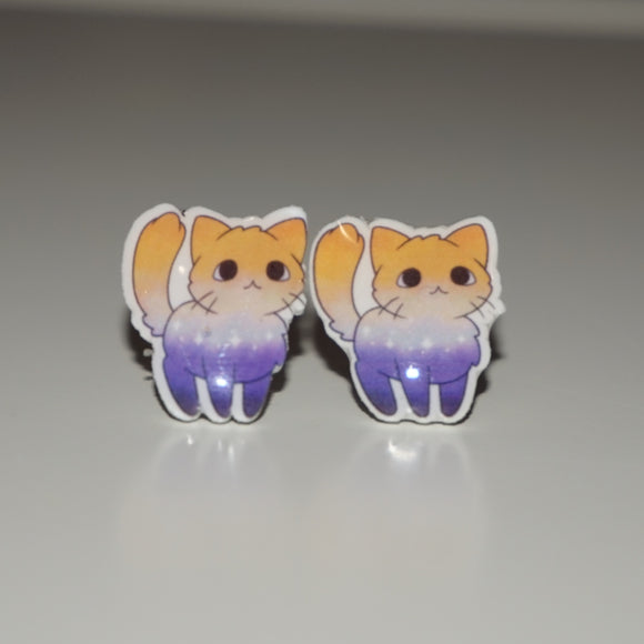 Nonbinary pride kitty earringss