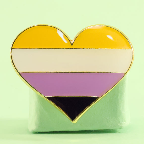 Nonbinary pride heart-shaped small enamel pin