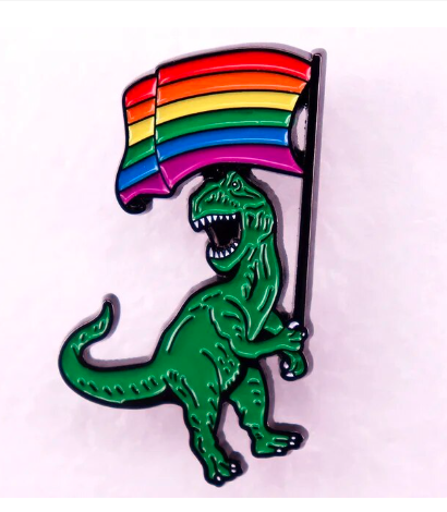 Rainbow pride t-rex pin