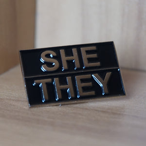 She/They pronoun pin - small